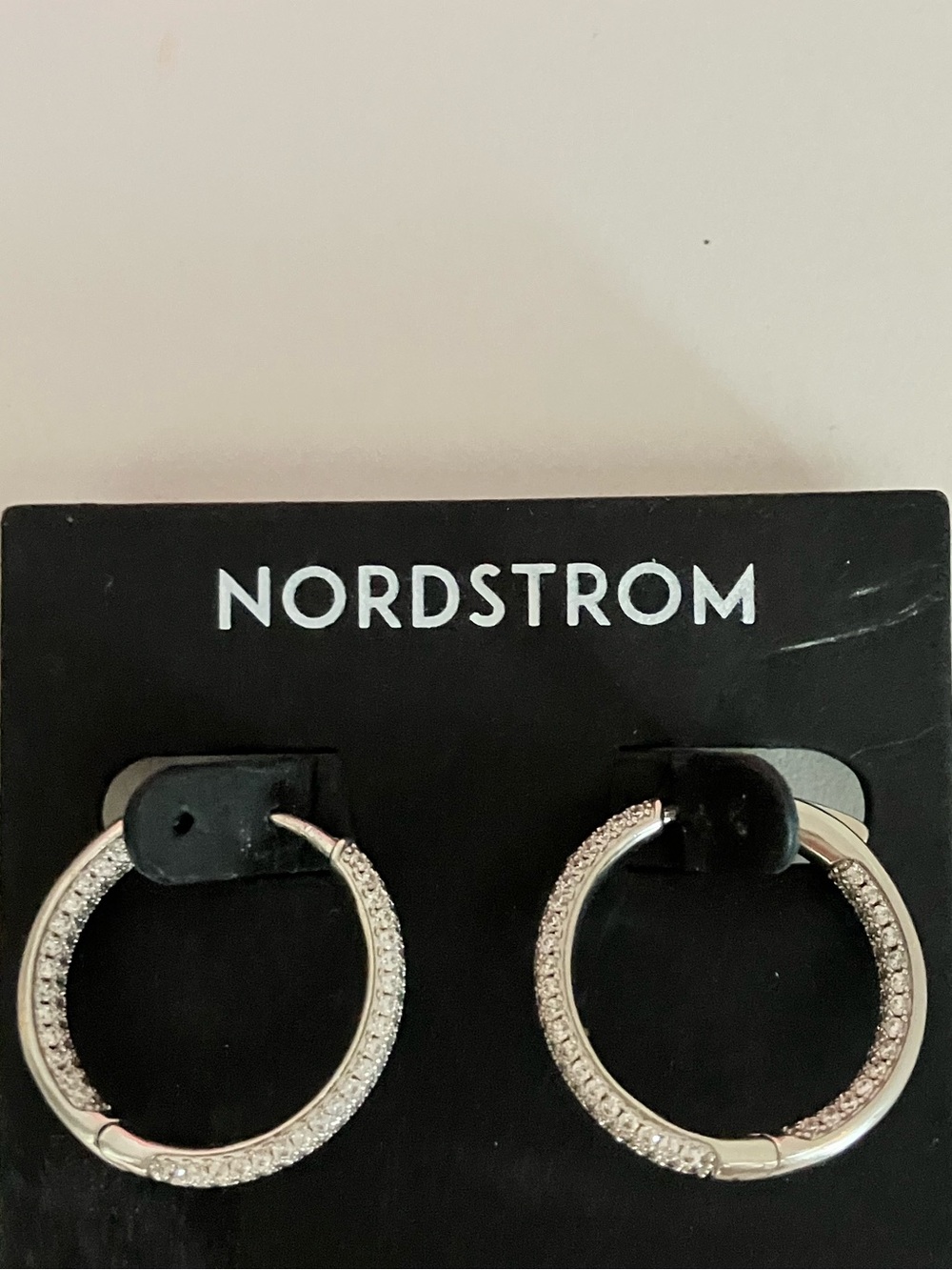 NWT Nordstrom Silver Cubic Zirconia Pave Hoop Earrings